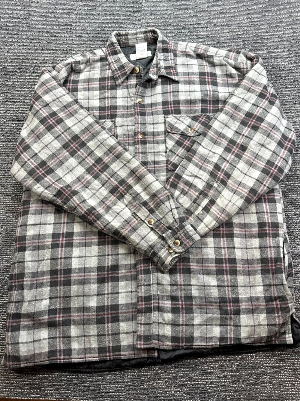 Great Lakes Recreation Mens XL Quilted Flannel Shirt Jacket Gray Plaid Cotton